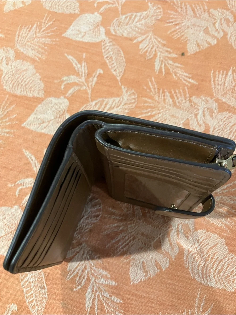Coach Brown Signature Canvas Compact Wallet with Silver Logo